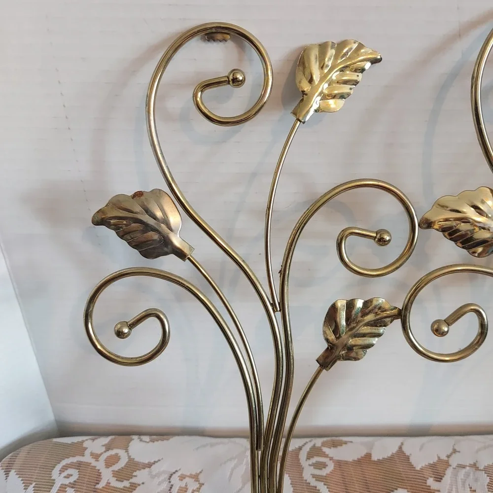 Vintage Brass Wall Sconce Set Leafy Vine Hollywood Regency Candle Holders Gold